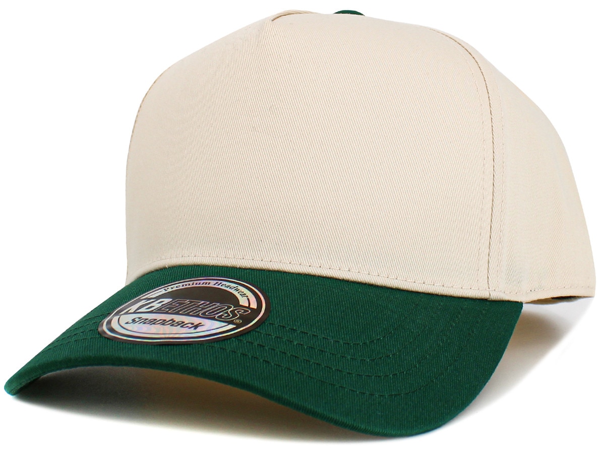 Natural Dark Green Two Tone Baseball 5 Panel Cap Front Side View